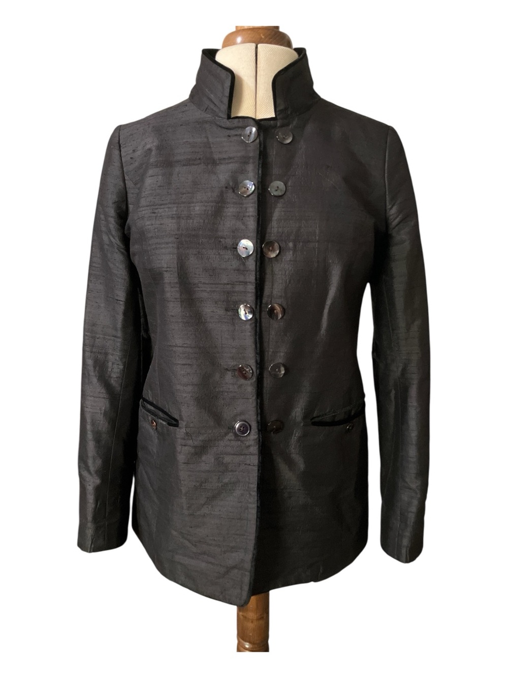 Katherine Hooker London Silk Blazer Size 10 Fall Classic Textured Velvet Elegant